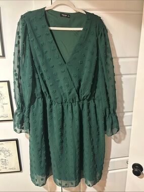SHEIN Forest Green Textured Long Sleeve Dress
